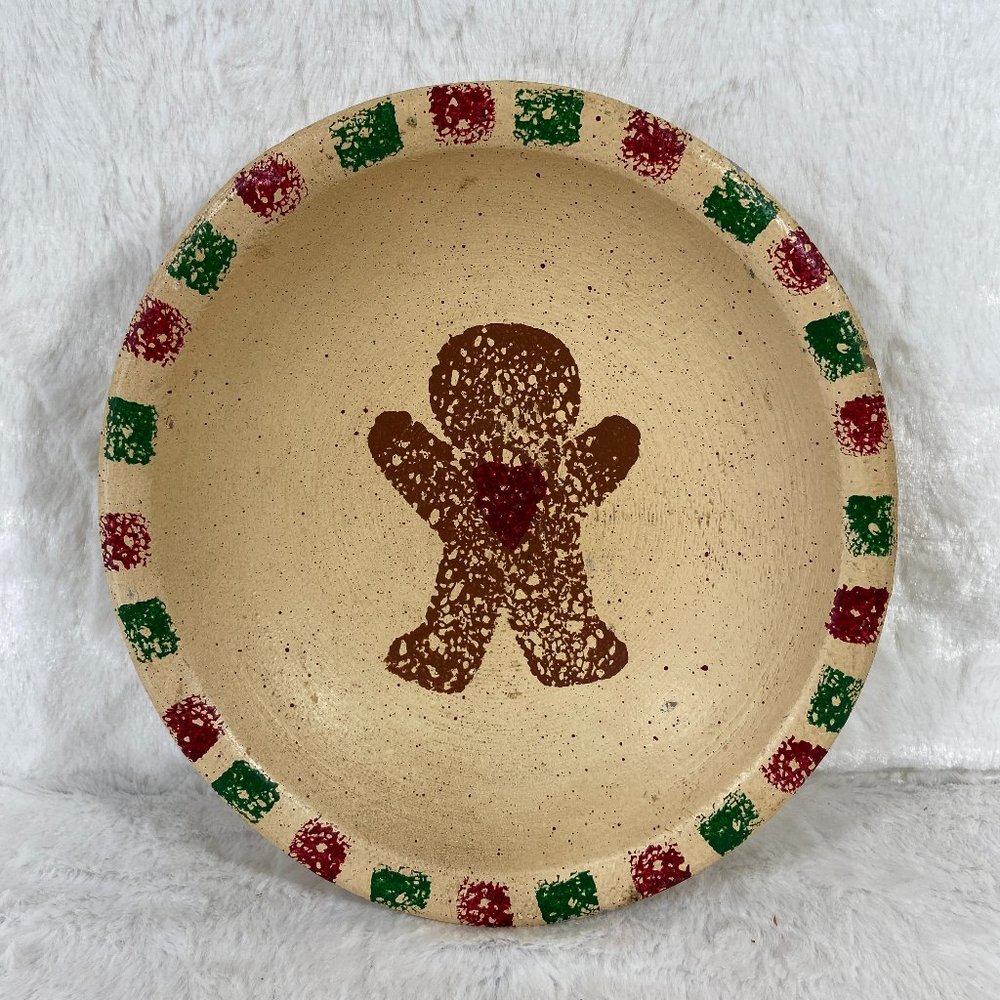 Vintage Hand Painted Gingerbread Wood Dough Bowl Art Decor Country Folk art